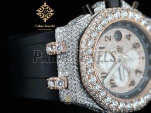 Leather Strap Iced Out Party Wear Watch