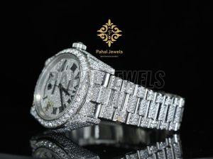 Moissanite Diamond Studded Steel Watch