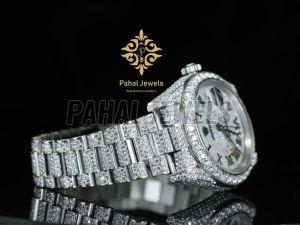 Moissanite Diamond Studded Steel Watch