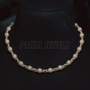 S925 Rose Gold Plated  Iced Out Ball Link Chain Breaded Necklace