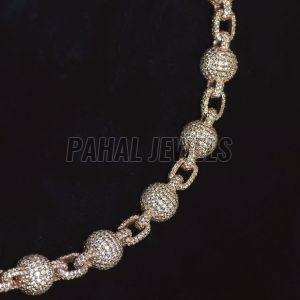 S925 Rose Gold Plated  Iced Out Ball Link Chain Breaded Necklace