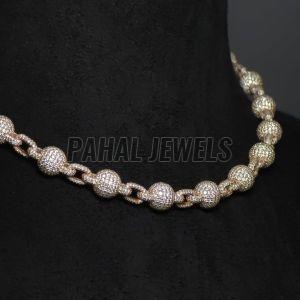 S925 Rose Gold Plated  Iced Out Ball Link Chain Breaded Necklace