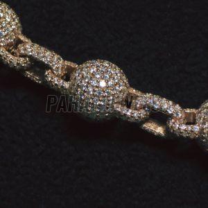 S925 Rose Gold Plated  Iced Out Ball Link Chain Breaded Necklace