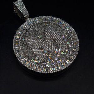 Round Hip Hop Moissanite 925 Sterling Silver Pendant