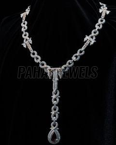 Silver Diamond Studded T Chain Necklace