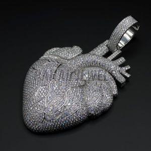 Silver Iced Out Anatomical Real Heart Pendant