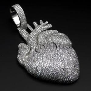 Silver Iced Out Anatomical Real Heart Pendant