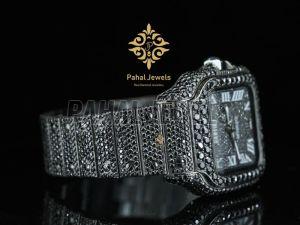 Square Black Iced Out Moissanite Diamond Watch