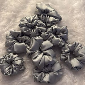 Silver Grey Satin Scrunchies
