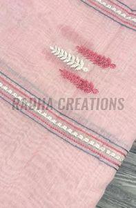 Blush Pink Striped Floral Embroidery Fabric