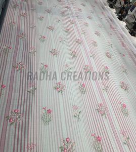 Chic Pink Stripe Floral Embroidered Designer Fabric