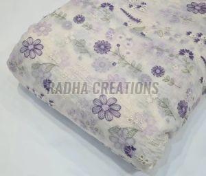 Cream Lavender Floral Embroidery Fabric