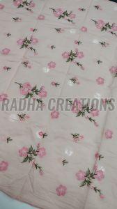Cream Pink Floral Bunch Embroidery Fabric