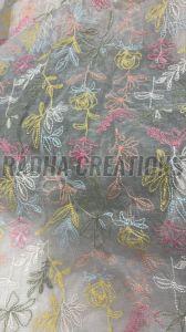 Grey Floral Embroidery Organza Fabric