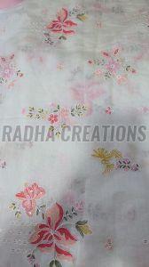 Ivory Designer Floral Embroidery Fabric