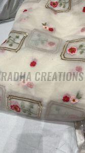 Ivory Floral Patch Embroidery Fabric