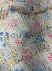 Ivory Floral Stripe Embroidery Fabric