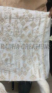 Ivory Gleam Kundan Embroidered Fabric