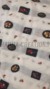 Ivory Navy Patch Floral Embroidery Fabric