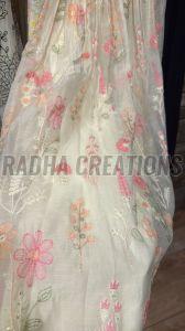 Ivory Pastel Floral Vine Embroidery Fabric