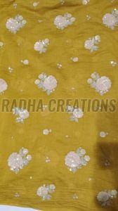 Mustard Sequin Floral Embroidery Fabric