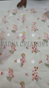 Off White Floral Bunch Embroidery Fabric