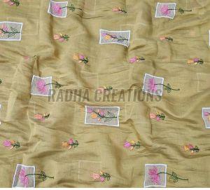 Olive Floral Patch Embroidery Fabric