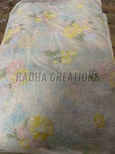Pastel Bloom Multicolor Embroidered Sheer Designer Fabric