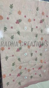 Peach Blossom Floral Butti Embroidered Designer Fabric