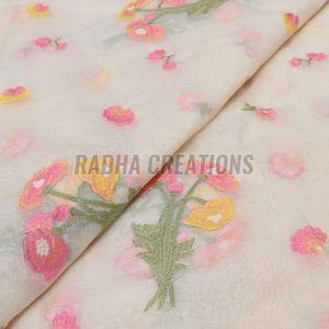 Peach Blossom Floral Embroidered Fabric
