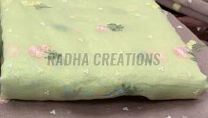 Pista Green Floral Butti Embroidery Fabric