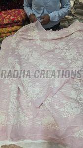 Antique Rose Mist Chikankari Embroidered Fabric