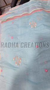 Sky Blue Border Buti Embroidery Fabric