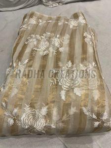 Striped Floral Embroidery Designer Fabric