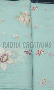 Teal Multi Floral Embroidery Fabric