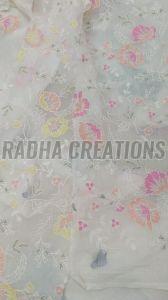 White Floral Printed Soft Organza Fabric