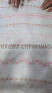 White Floral Stripe Embroidery Fabric