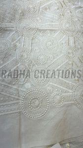 White Geometric Floral Embroidery Organza Fabric