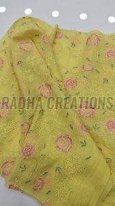 Yellow Rose Floral Embroidery Fabric