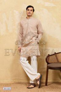 Beige Embroidered Kurta Set for Men