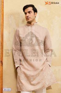 Beige Embroidered Kurta Set for Men