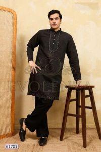 Black Embroidered Kurta Set for Men