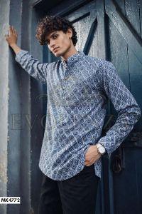 Blue Geometric Printed Men Short Kurta