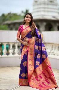 Blue Meenarai Royale Banarasi Silk Saree