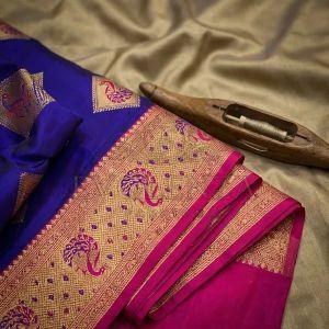 Blue Meenarai Royale Banarasi Silk Saree