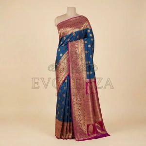 Blue Pink Rajvanshi Elegance Banarasi Silk Saree