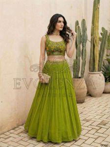 Green Georgette Embroidered Lehenga Choli