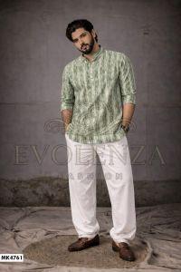 Green Printed Short Kurta for Men