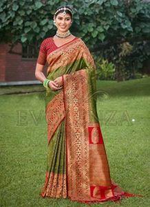 Green Rajsi Meenakari Saree