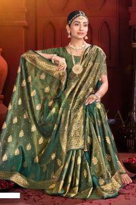 Green Stellar Shimmer Swarovski Silk Saree